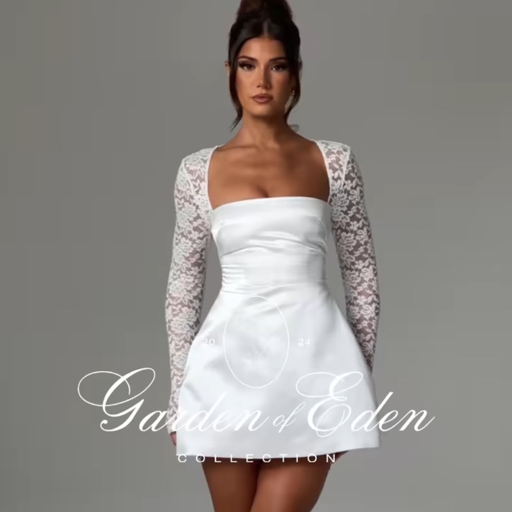 BABYBOO!! WHITE SATIN AND LACE mini A-line dress